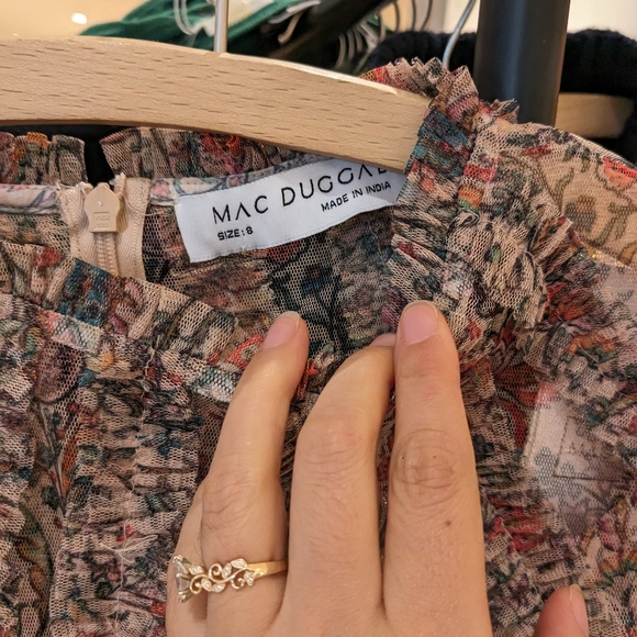 Mac Duggal FLORAL FLUTTER SLEEVE MESH PRINT DRESS - Picture 6 of 8